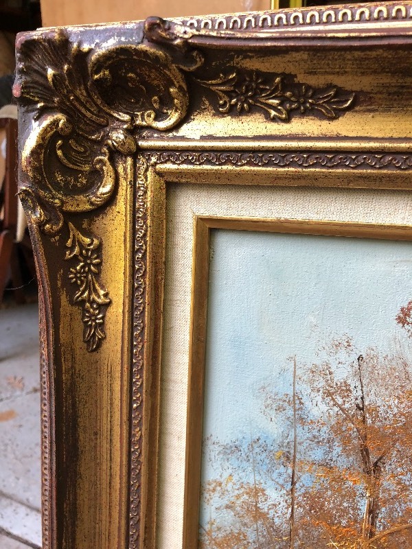 lot 8 image: LARGE Very Nice Vintage Oil on Canvas Landscape Painting