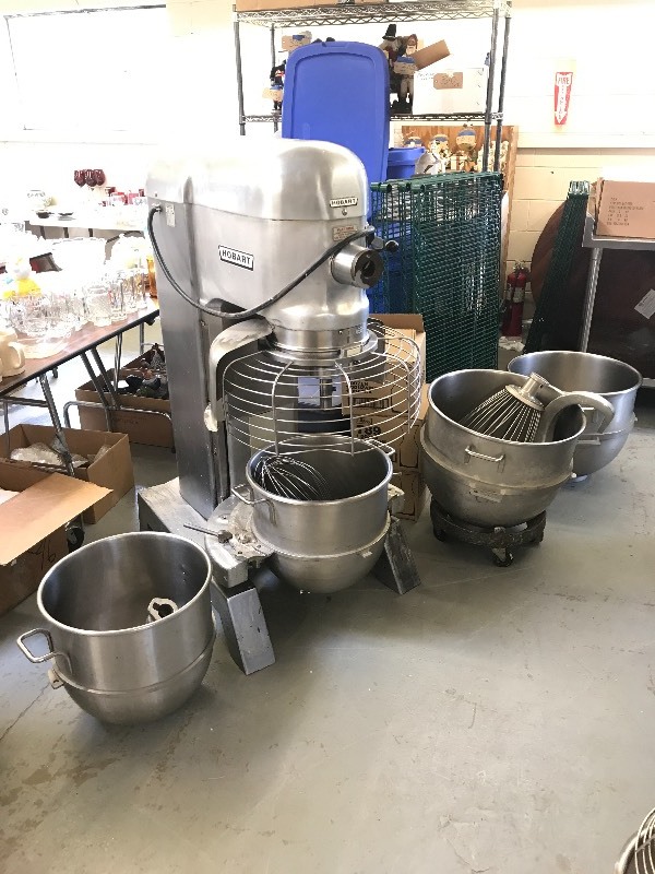 lot 201 image: 80 QUART HOBART COMMERCIAL FLOOR MIXER W ACCESSORIES