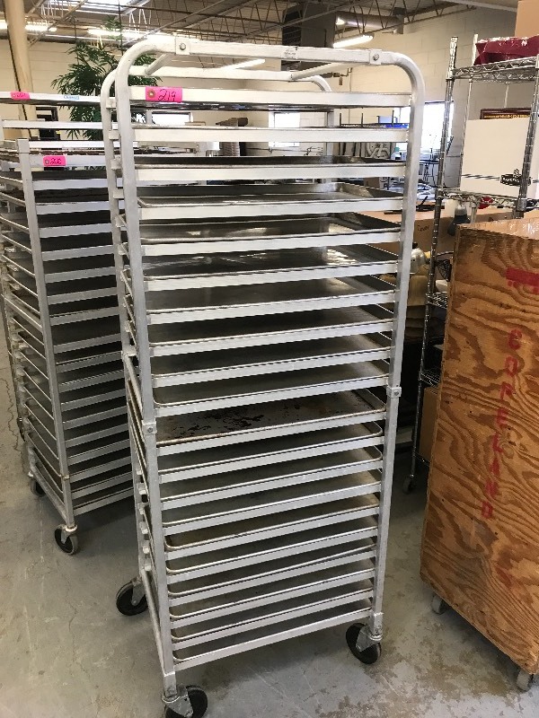 lot 219 image: ADVANCE TABCO BAKING TRAY ROLLING RACK WITH TRAYS