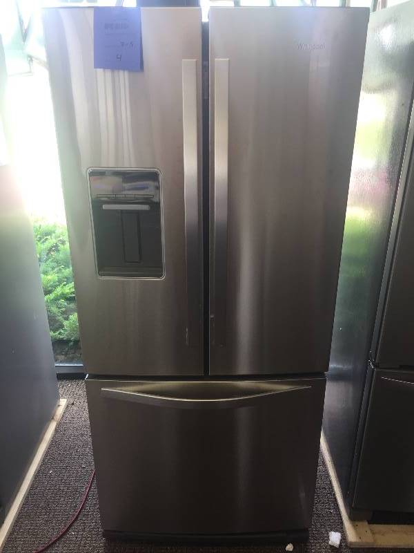 lot 4 image: NEW-- WHIRLPOOL 19.7 cu. ft. French Door Refrigerator in Monochromatic Stainless Steel--WITH MANUFACTURERS WARRANTY--MODEL#WRF560SEYM