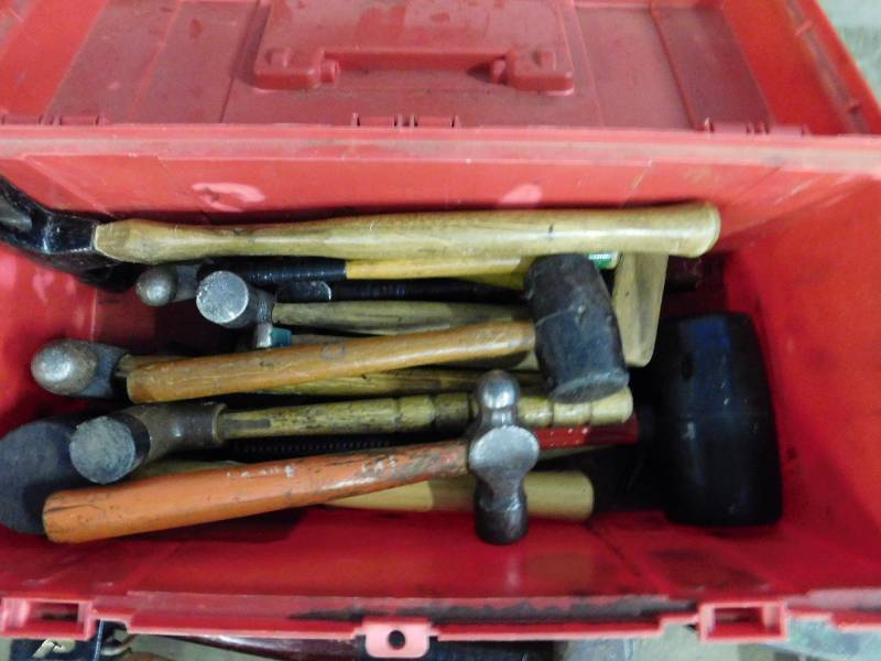lot 13 image: Tool Box with Hammers