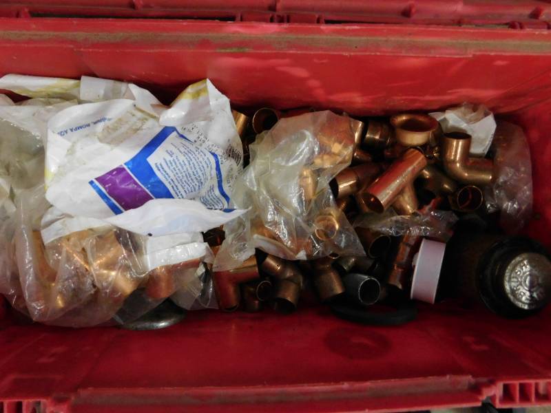lot 15 image: Tool Box with Misc. Plumbing Parts