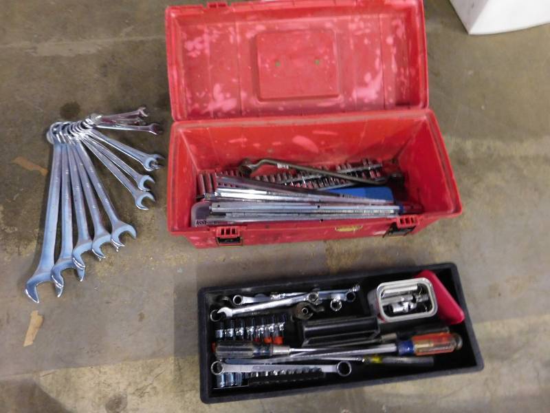 lot 17 image: Tool Box with Screw Drivers, Wrenches & More