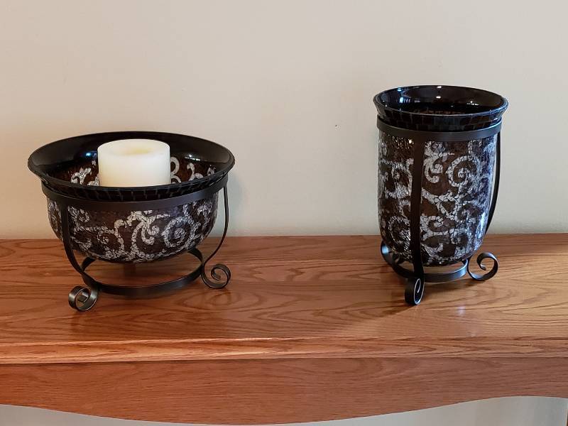 lot 22 image: (2) Cut to Clear Styled Crack Glass Candle Holders