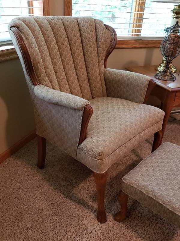 lot 25 image: Upholstered Armchair with Ottoman