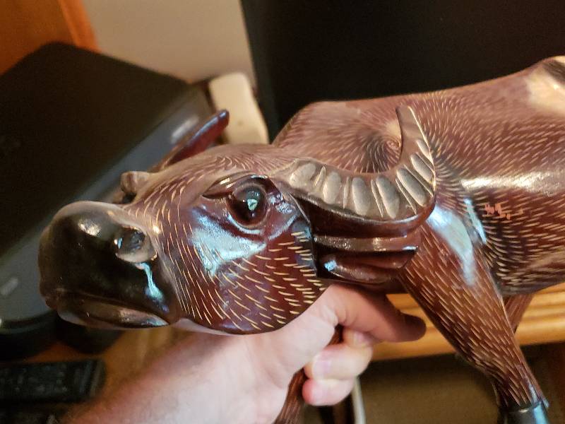 lot 34 image: Carved Wooden Ox Figure