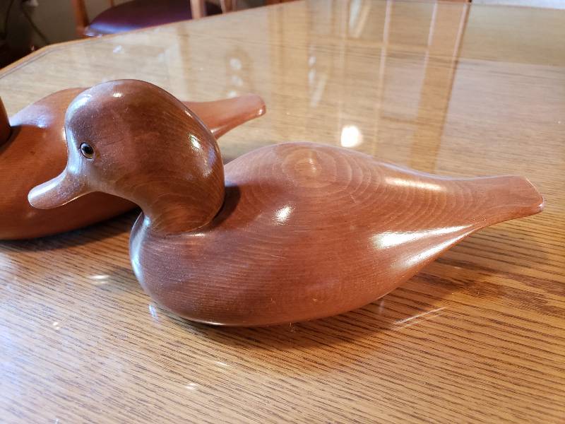 lot 36 image: (2) Carved Wooden Duck Decoys