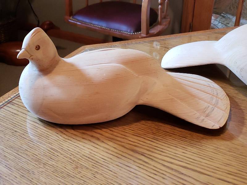 lot 38 image: (2) Unfinished Carved Wooden Bird Decoys