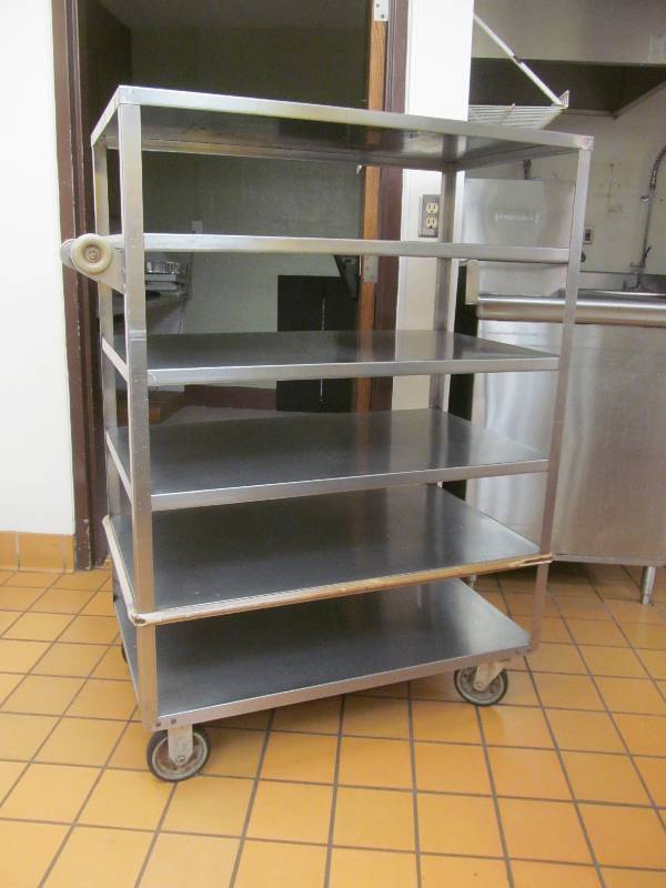 lot 24 image: Kitchen-NSF- Stainless Steel Cart on wheels 5 shelves