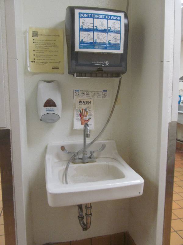 lot 48 image: Kitchen-Porcelain Wash Station--Hilyard Soap Dispenser-Georgia Pacific towel dispenser