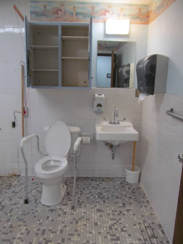 lot 86 image: Tub Room #4, Cabinet, sink, toilet dispenser, mirror, light, curtain, track