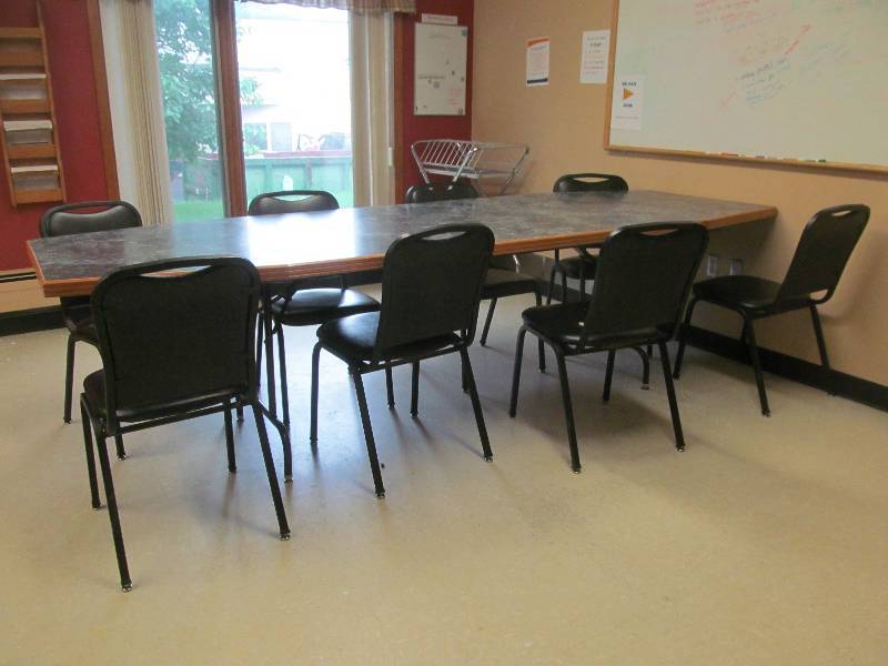 lot 95 image: (Meeting Room) Conference Table with 8 black Faux Granite Chairs