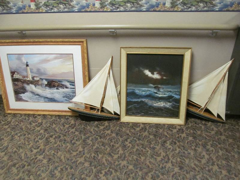 lot 122 image: (Hall) Wall Dcor, Light House and ship pictures