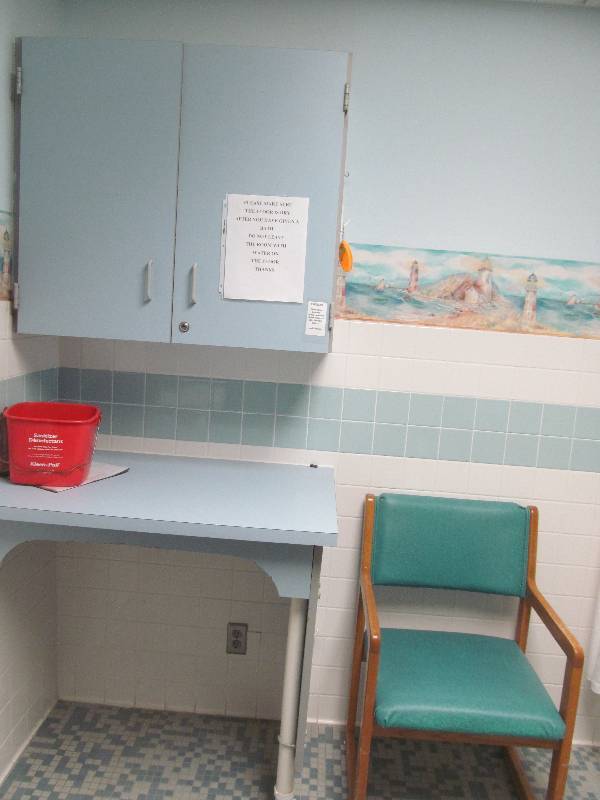 lot 160 image: (Rm 3 Tub Room) Cabinet lockable with key, top 14x36x32, bottom 25x36, chair
