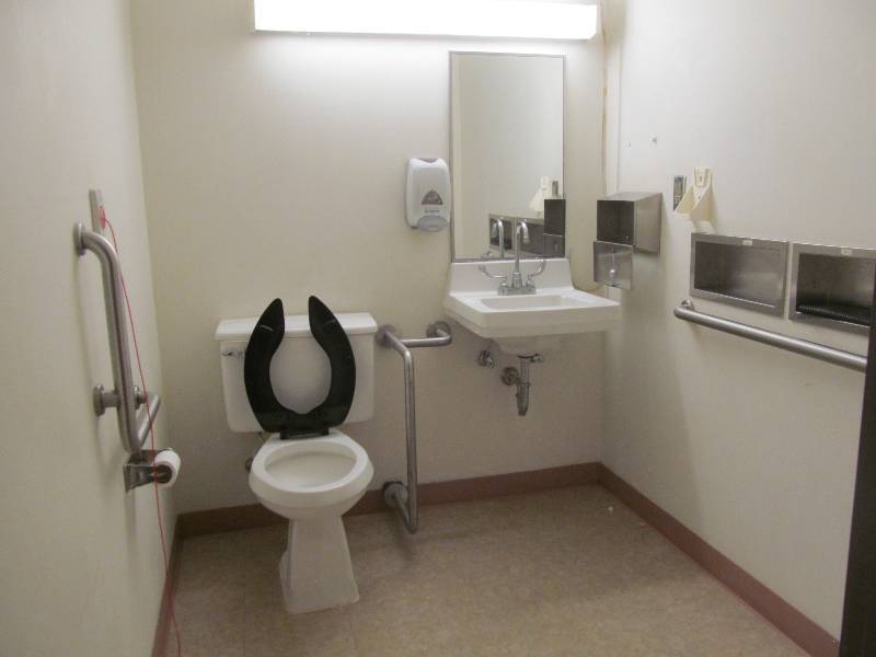 lot 189 image: (Rm 33) Toilet, sink, towel and soap dispensers, 3 handrails, mirrors