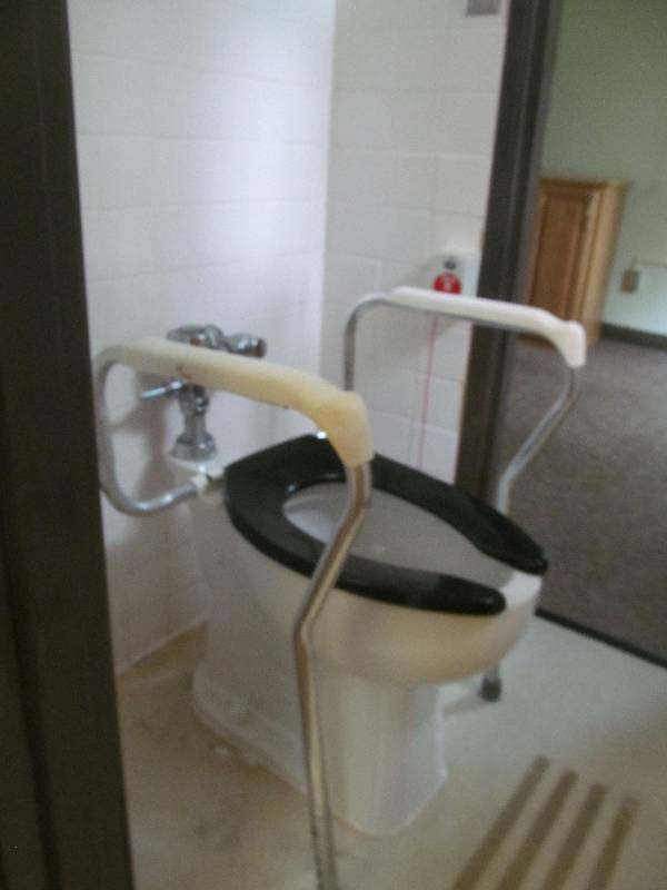 lot 337 image: (Rm 19) Toilet, handrail, toilet roll dispenser