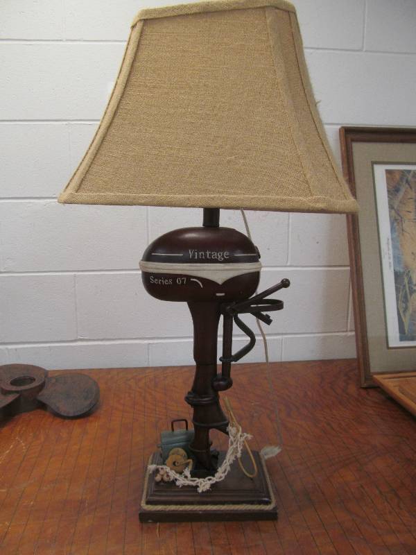 lot 600 image: Basement #2-Boat engine lamp