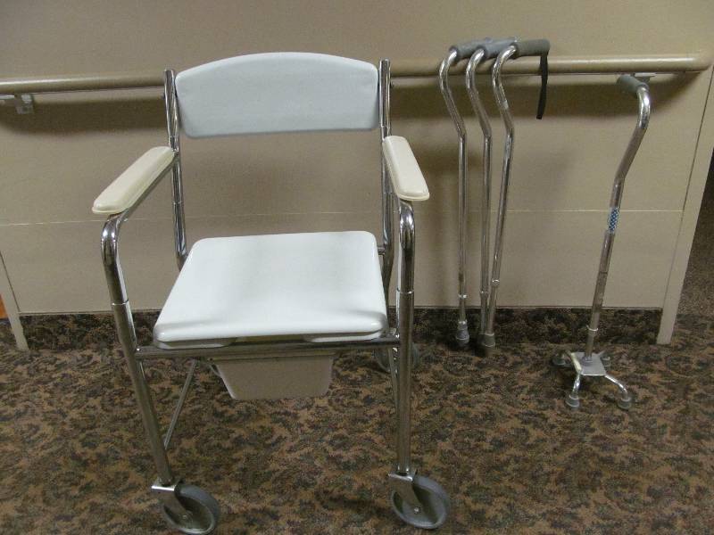 lot 721 image: Office- Commode, 3 Canes, walking stick