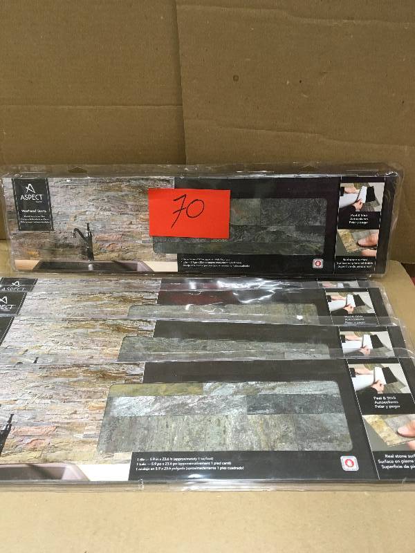 Aspect 24 in. x 6 in. Peel and Stick Stone Decorative Backsplash in Weathered Quartz
