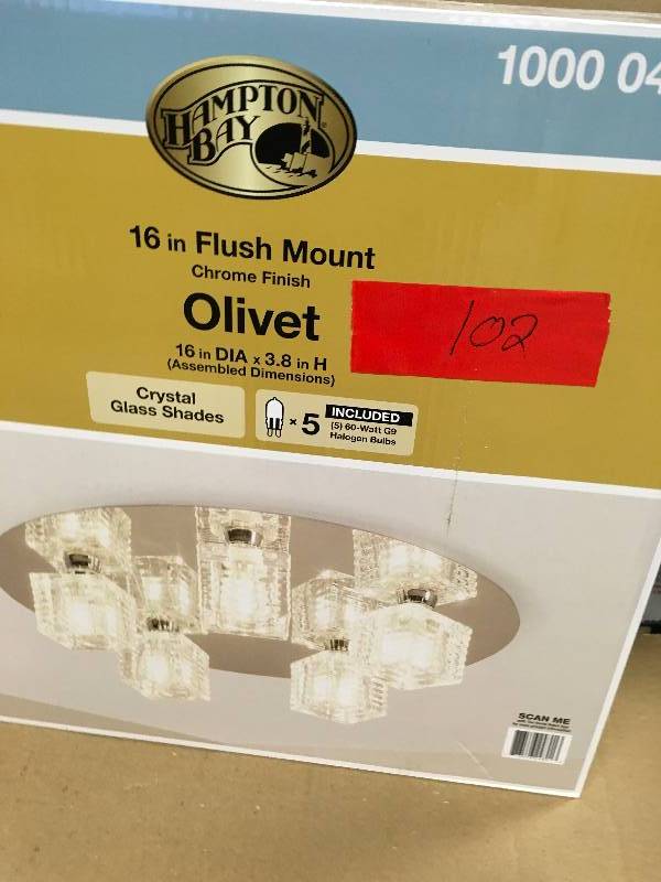 Hampton Bay Olivet 16 in. 5-Light Chrome Flushmount with Cube Glass Shades