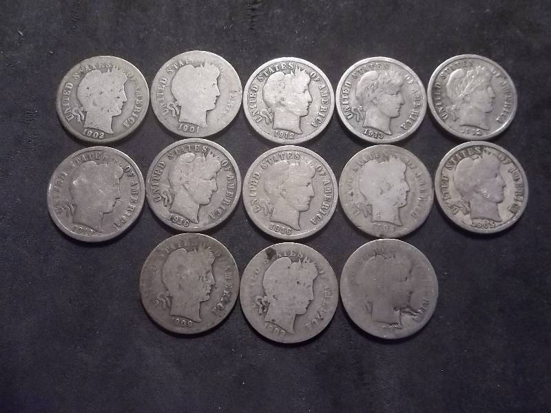 13 Barber Dimes 1901-1916