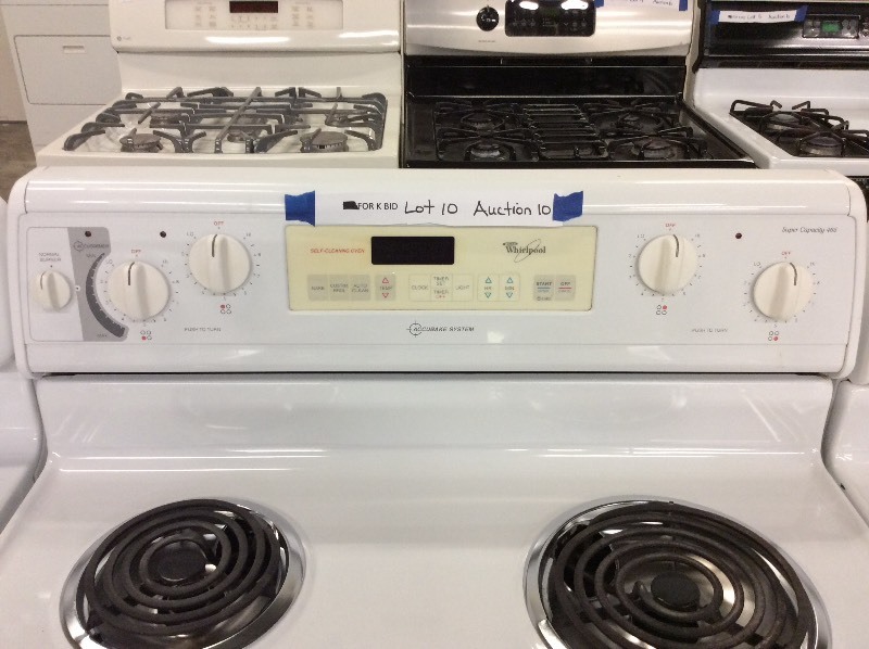 lot 10 image: Whirlpool White Coil Top Electric Stove