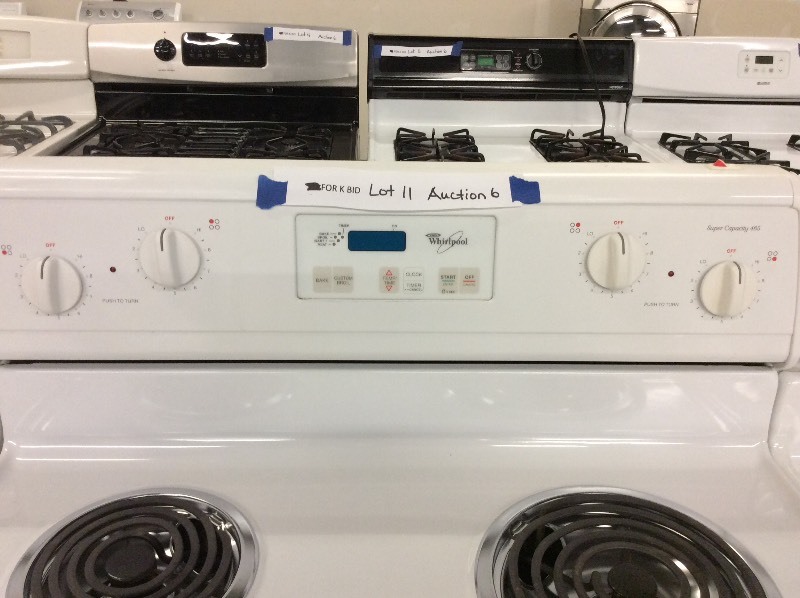 lot 11 image: Whirlpool White Coil Top Electric Stove