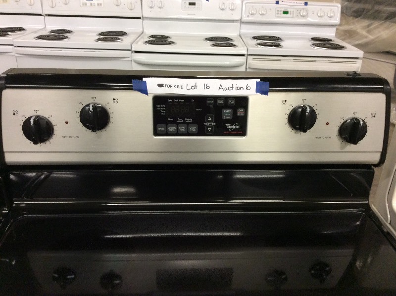lot 16 image: Whirlpool Stainless Steel Glass Top Electric Stove