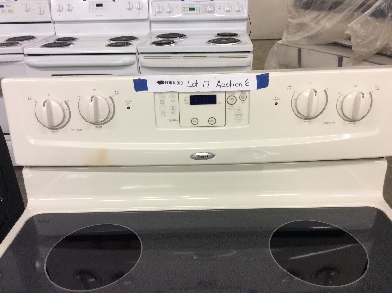 lot 17 image: Whirlpool Bisque Glass Top Electric Stove