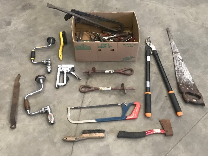 lot 18 image: Box Of Assorted Hand Tools, Ground ...