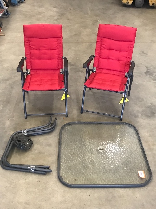 lot 44 image: Glass Top Patio Table With (2) Fold...