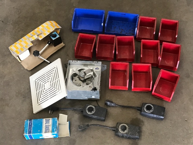 lot 94 image: Tote Of Assorted Parts Bins, Dial ...