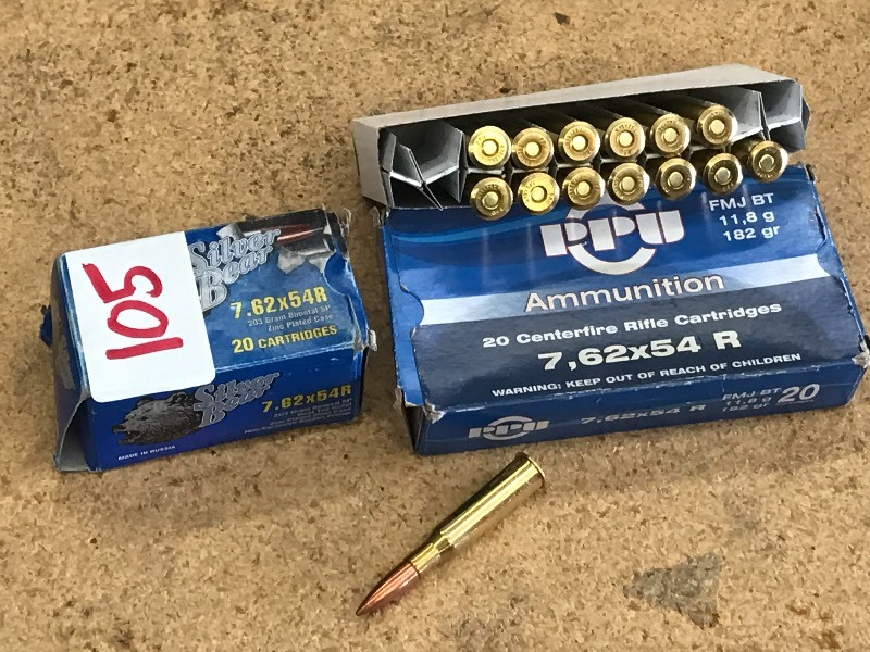 lot 105 image: (2) Boxes Of 7.62x54R Rifle Ammo, (...