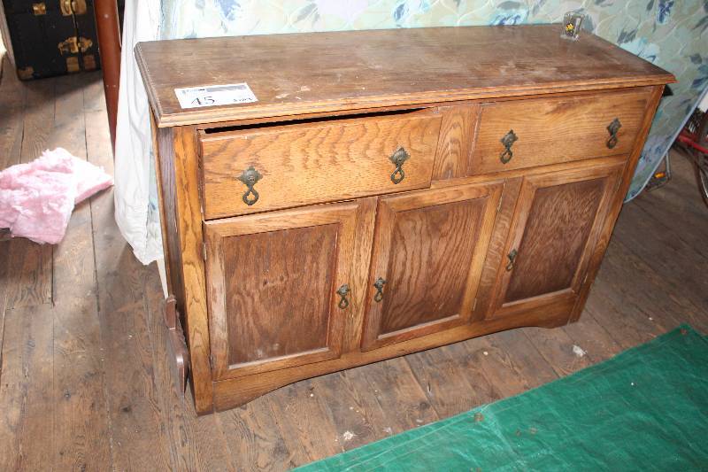 lot 45 image: Wood Dresser w 3-Doors, 2-Shelves, 2-Drawers