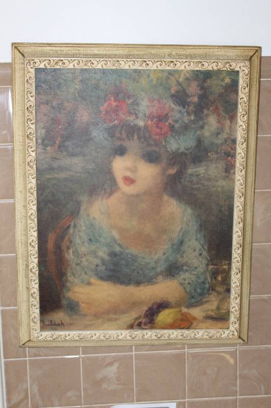 lot 18 image: Lot of (2) Framed Paintings - Floral, Portrait