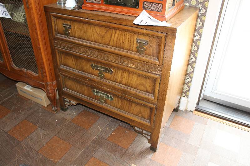 lot 110 image: Shangri-La Wood Dresser w 3-Drawers