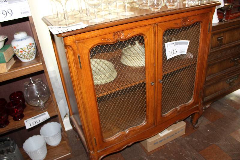 lot 106 image: Wood Cabinet w 2-Glass Doors, 2-Shelves