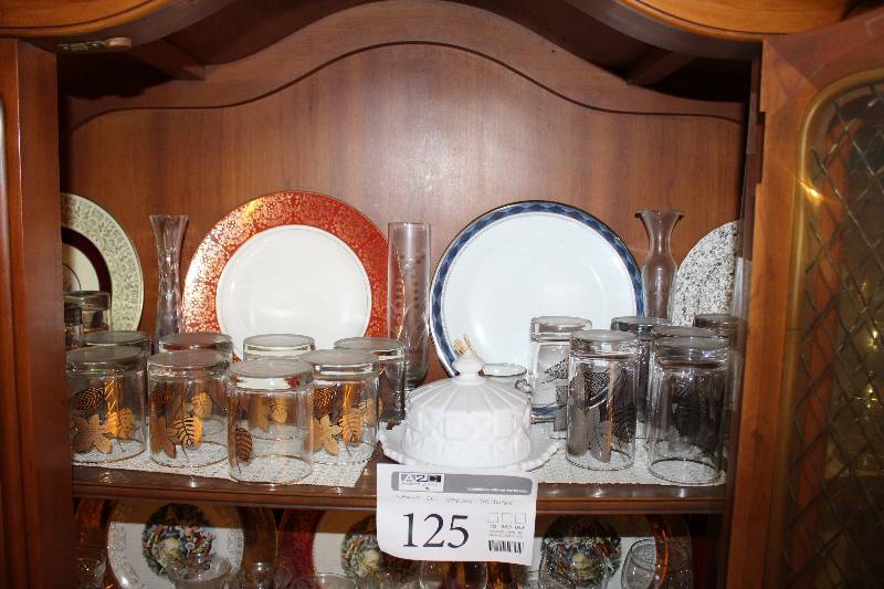 lot 125 image: Dishware, Decorative Plates, Decorative Water Glasses, Glass Vases, Serving Plates, And More