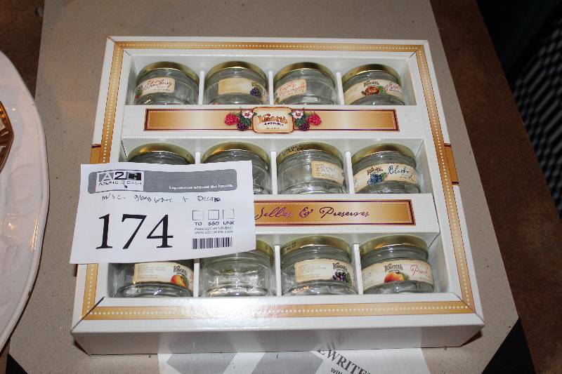 lot 174 image: Glassware, Dcor, Knotts Jelly & Preserve Jars, Vases, Bowls, Table Dcor