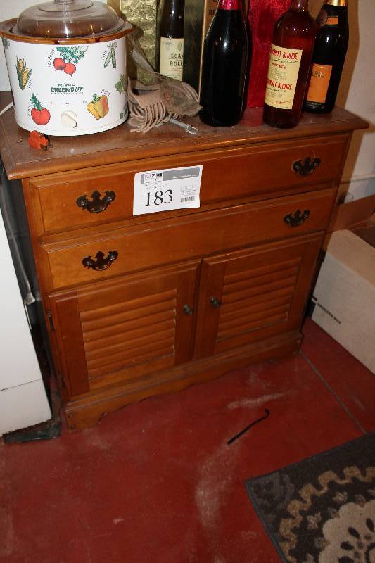 lot 183 image: Wood Dresser w 2-Doors, 2-Drawers
