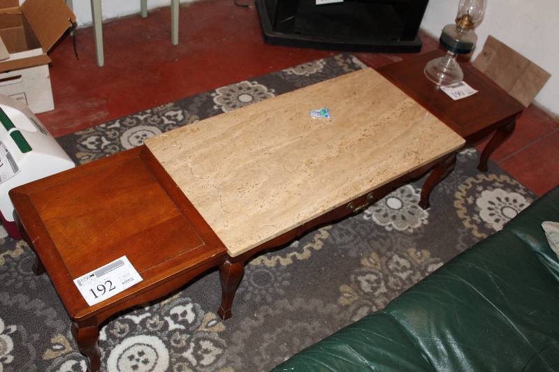 lot 192 image: Coffee Table w 3-Sections, Marble Top Center