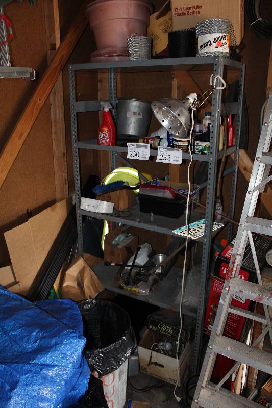 lot 230 image: Gutter Guards, Planters, Tire Iron, Shop Light, License Plate, Plastic Storage Boxes, Ice Scraper, Carpet Cleaner, WD-40, Metal Pail, And More