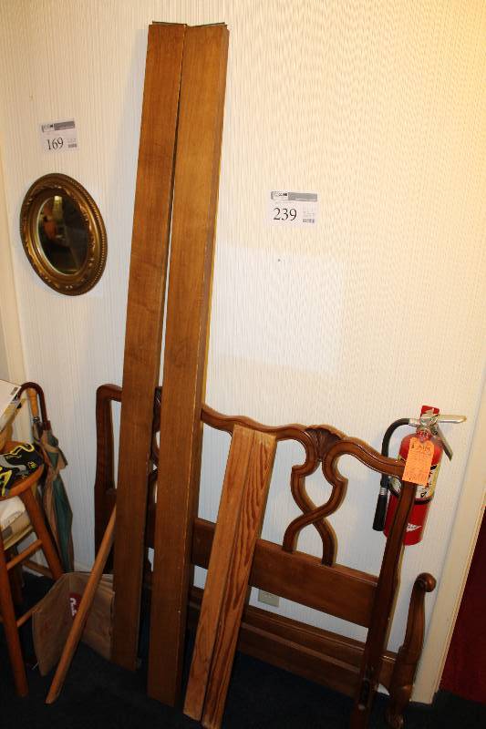lot 239 image: Wood Twin Bed Frame, Headboard, Side Rails, Footboard