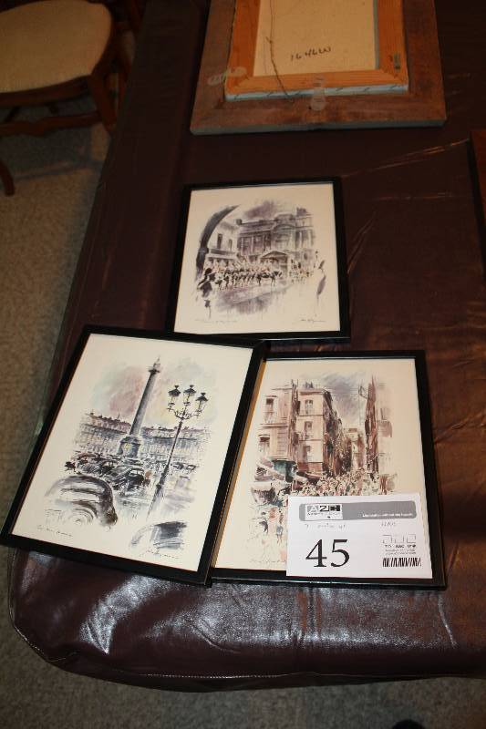 lot 45 image: Lot of (3) Paris by John Haydenson Signed Framed Matted Wall Paintings