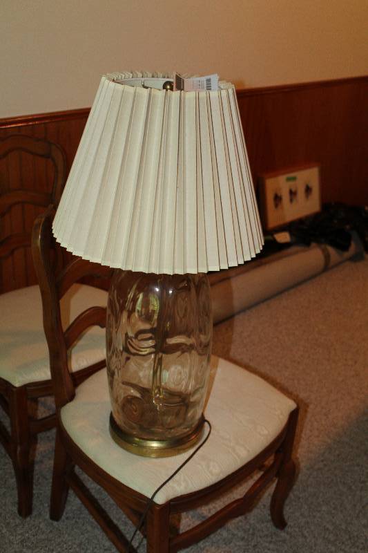 lot 27 image: Table Lamp w Glass Base, Fabric Shade
