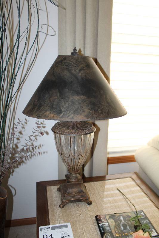 lot 94 image: Table Lamp w Glass Base, Fabric Shade