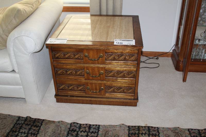 lot 97 image: Lane End Table w 3-Drawers