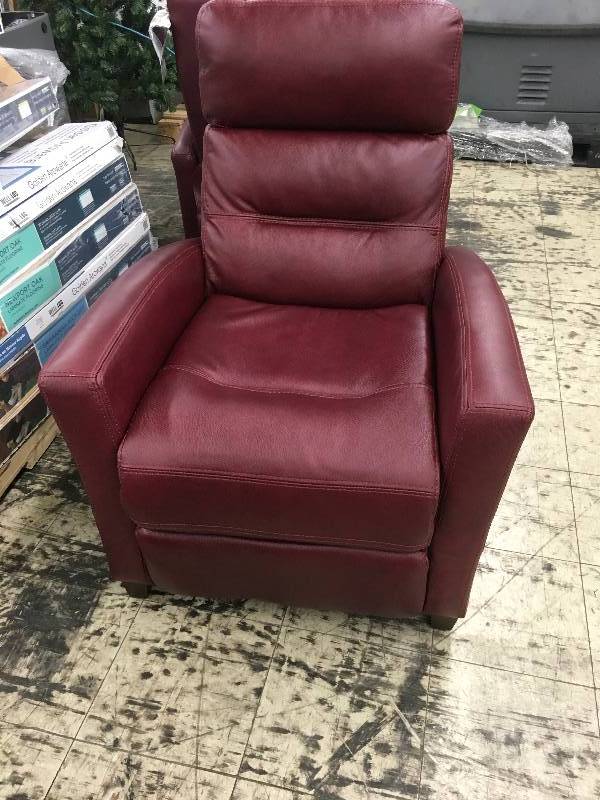 lot 2 image: SYNERGY LEATHER RECLINER, RETAIL $399.99