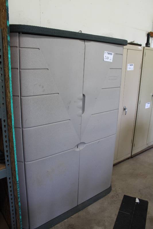 lot 248 image: Rubbermaid 2-Door Plastic Storage Shed
