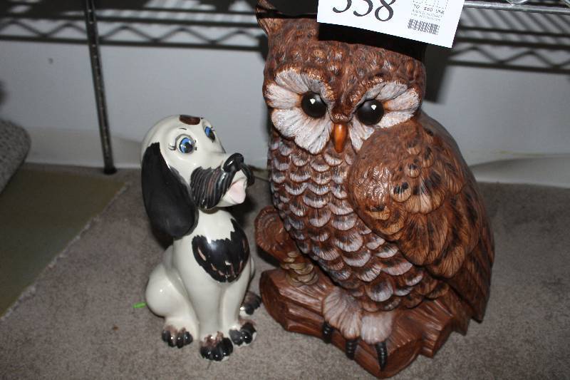 lot 358 image: Lot of (2) Figurines - Dog, Owl